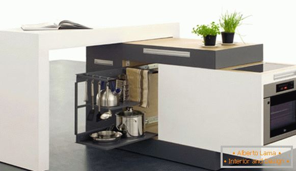 Interiér veľmi malej kuchyne: mobilná kuchynská súprava