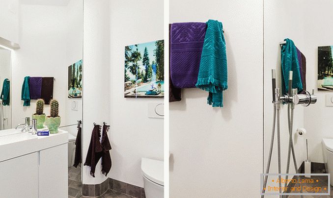 Kúpeľňa v bielej farbe malého štúdiového apartmánu vo Švédsku
