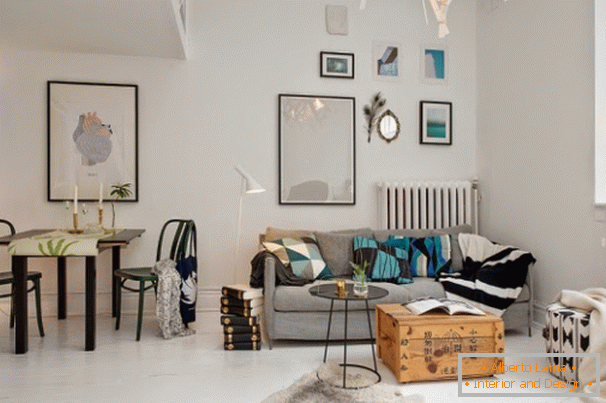 Obývacia izba a jedáleň v škandinávskom štýle