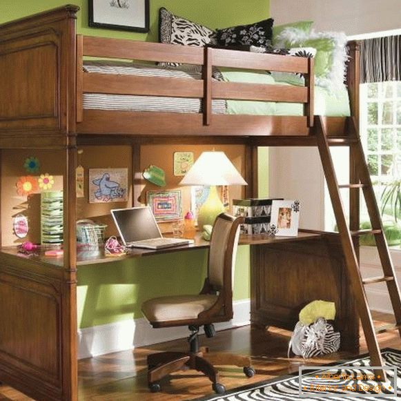 Detské postieľky - foto loft posteľ s pracovným priestorom