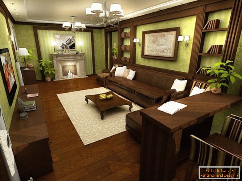 Obývacia izba в коричнево-зеленом цвете