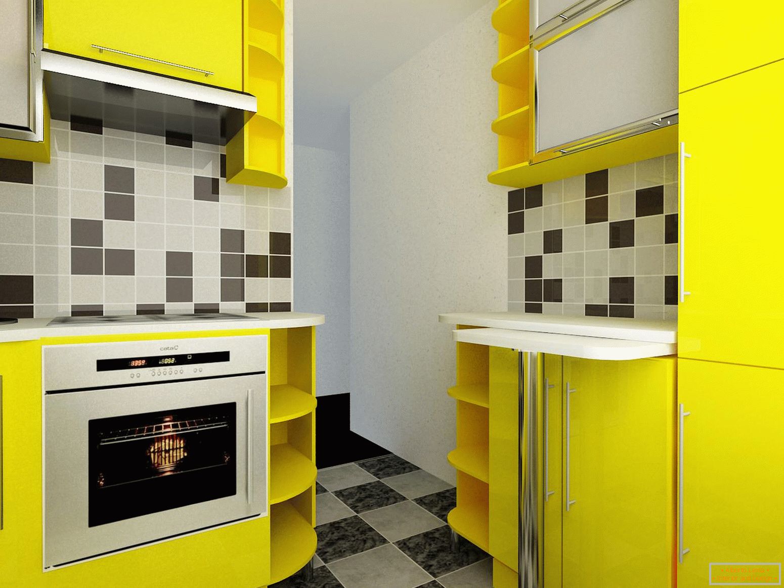 Malá kuchyňa v žltej farbe